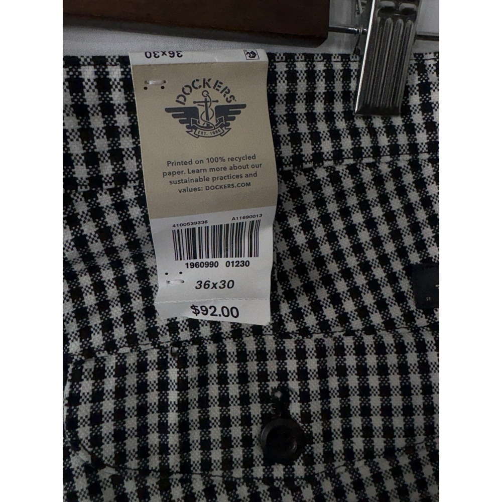 NWT Dockers Waterless Pleated Pants Gingham Mens 36x28 Black‎ White Check - Picture 6 of 14